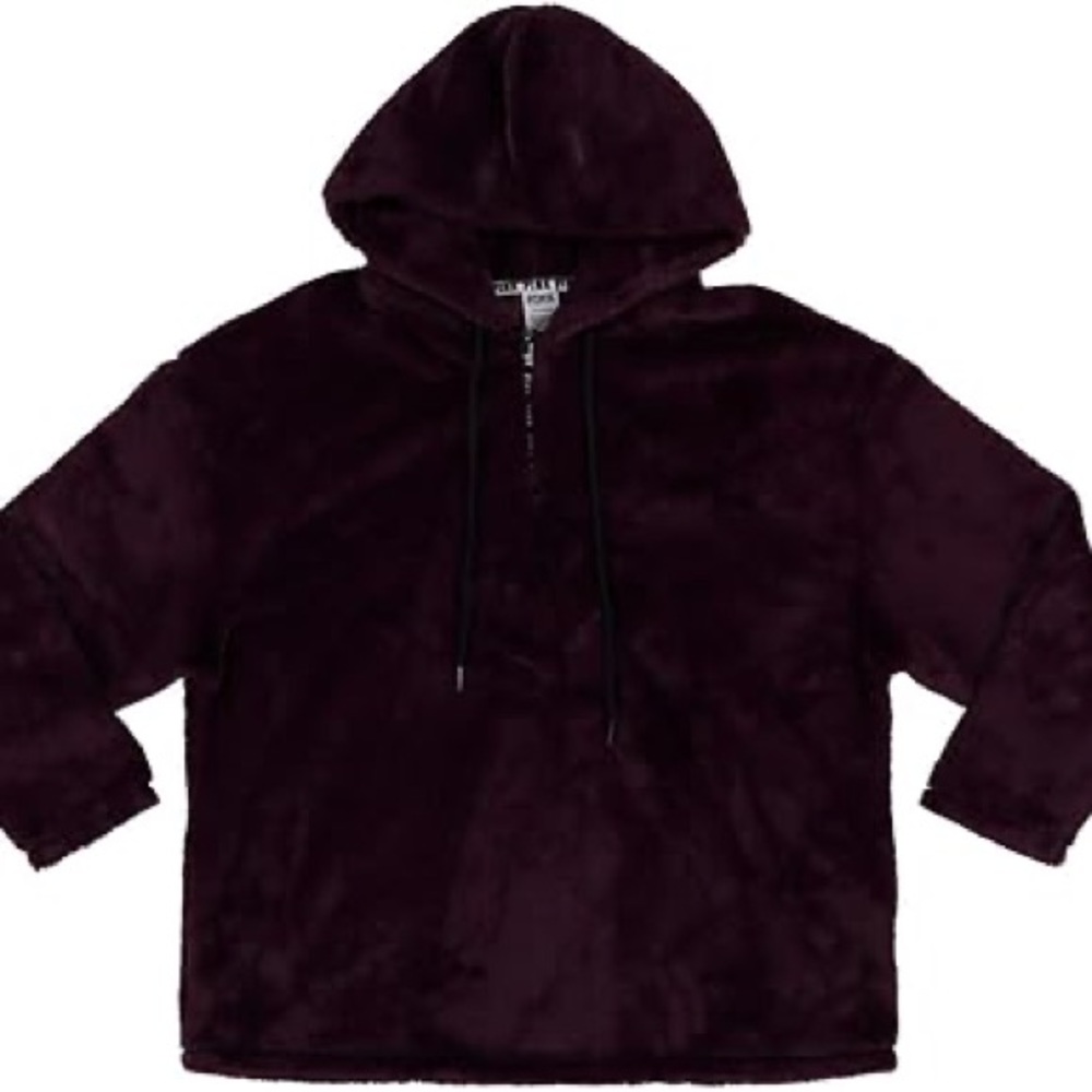 PINK Maroon Hoodie Quarter Zip Faux Fur